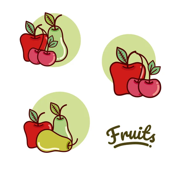 Conjunto Frutas Desenhos Animados Redondos Desenhos Animados Desenho Gráfico Ilustração — Vetor de Stock