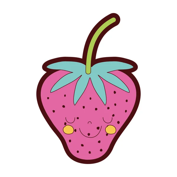 Γραμμή Χρώμα Ευτυχισμένο Φράουλα Φρούτα Διαγωνισμού Kawaii Εικονογράφηση Διάνυσμα — Διανυσματικό Αρχείο