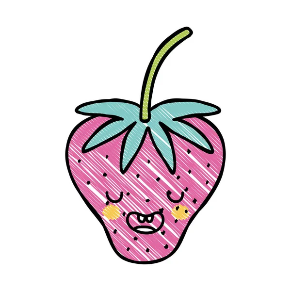 Geraspte Schattig Aardbei Kawaii Grappige Fruit Vectorillustratie — Stockvector