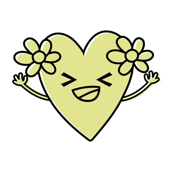 Couleur Coeur Heureux Avec Des Fleurs Kawaii Dessin Animé Vectoriel — Image vectorielle