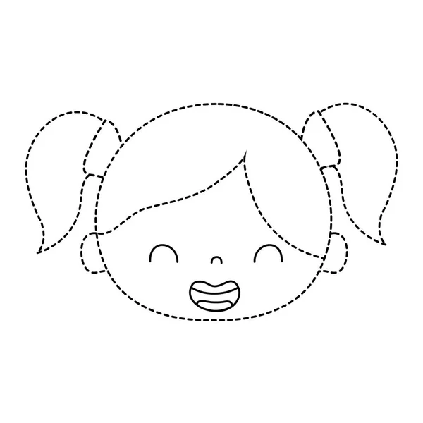 Διάστικτο Σχήμα Χαμόγελο Κορίτσι Κεφάλι Δύο Ουρές Μαλλιά Εικονογράφηση Διάνυσμα — Διανυσματικό Αρχείο