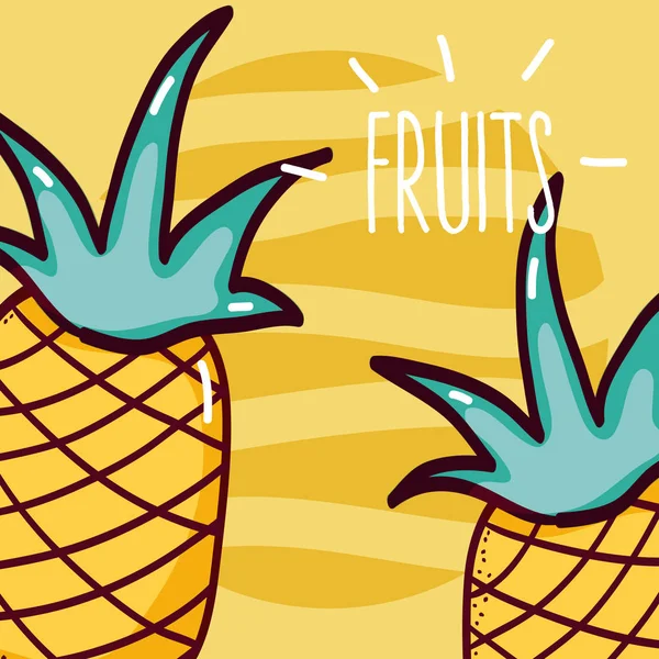 Ananas Frutti Colorati Cartoni Animati Vettoriale Illustrazione Grafica — Vettoriale Stock