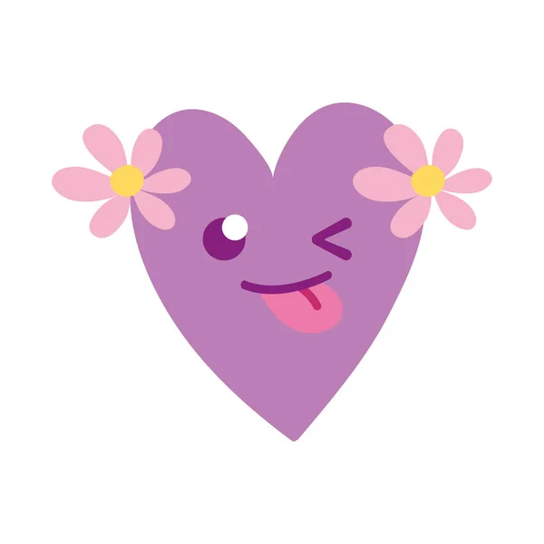 Colorido Coração Engraçado Com Flores Kawaii Desenho Animado Vetor Ilustração —  Vetores de Stock