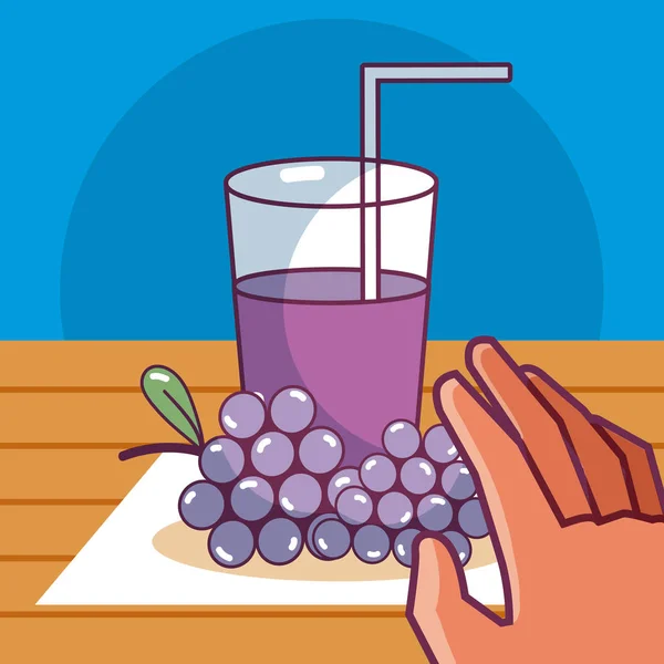 Copo Suco Uvas Desenho Animado Natural Fresco Ilustração Design Gráfico —  Vetores de Stock