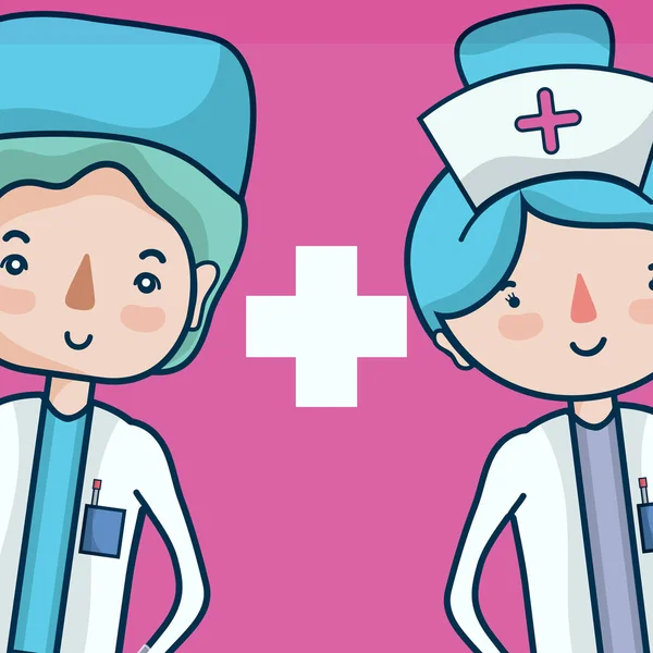 Милий Лікар Медсестра Медична Команда Мультфільм Векторні Ілюстрації Графічний Дизайн — стоковий вектор