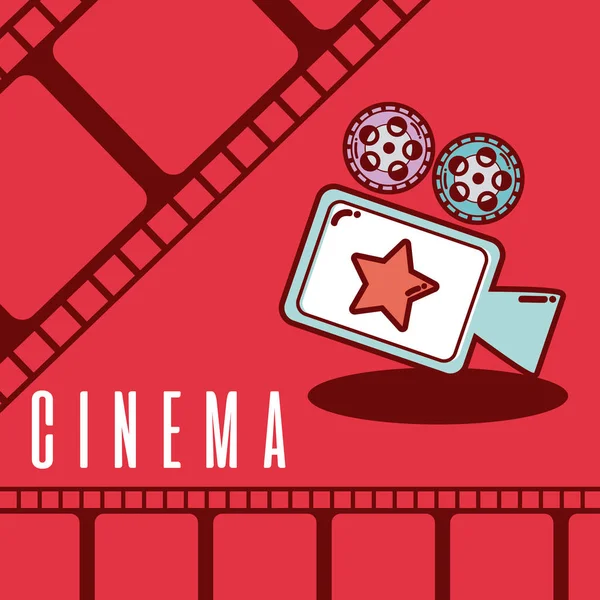 Cinema Cartone Animato Videocamera Colorato Bobina Sfondo Vettore Illustrazione Grafica — Vettoriale Stock