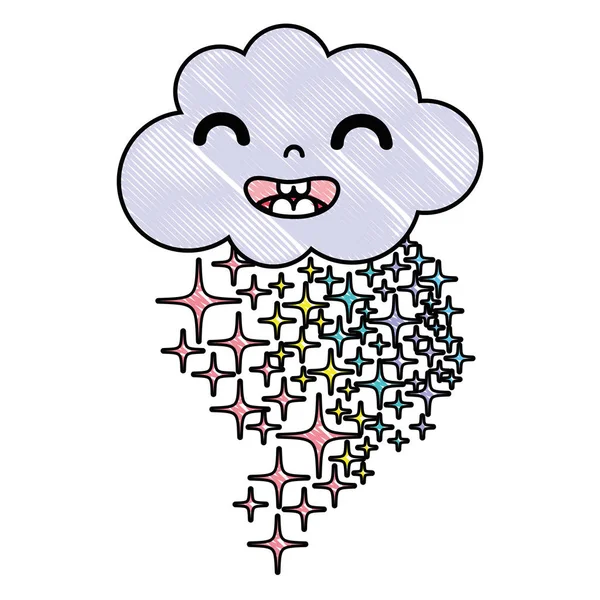 Grated Happy Cloud Kawaii Stars Rainbow Vector Illustration — Stock Vector