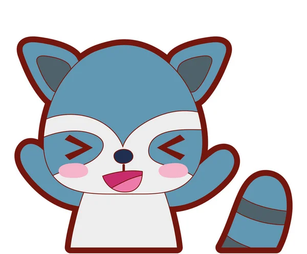 Line Color Adorable Cheerful Raccoon Wild Animal Vector Illustration — Stock Vector
