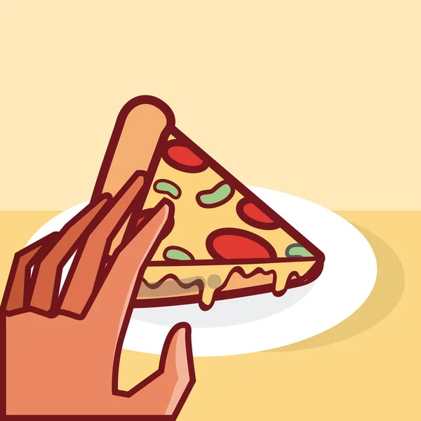 Hand Halten Pizza Vektor Illustration Grafik Design — Stockvektor