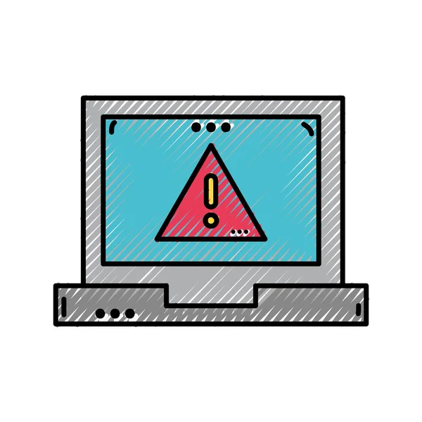 Alerta Emblema Cautela Ralado Dentro Ilustração Vetor Tecnologia Laptop — Vetor de Stock