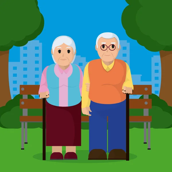 Nettes Großelternpaar Auf Parkvektor Illustration Grafik Design — Stockvektor