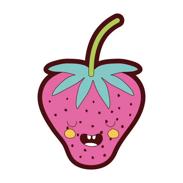 Lijn Kleur Schattig Aardbei Kawaii Grappige Fruit Vectorillustratie — Stockvector