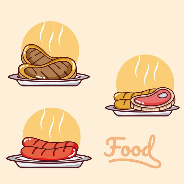 Satz Lebensmittel Symbole Sammlung Vektor Illustration Grafik Design — Stockvektor