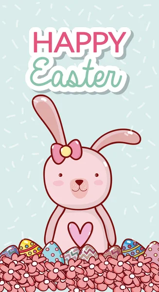 Fröhliche Osterkarte Mit Kaninchen Tier Cartoon — Stockvektor