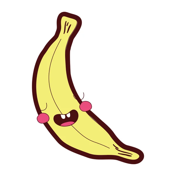 Line Color Cute Banana Kawaii Funny Fruit Vector Illustration — Stock Vector