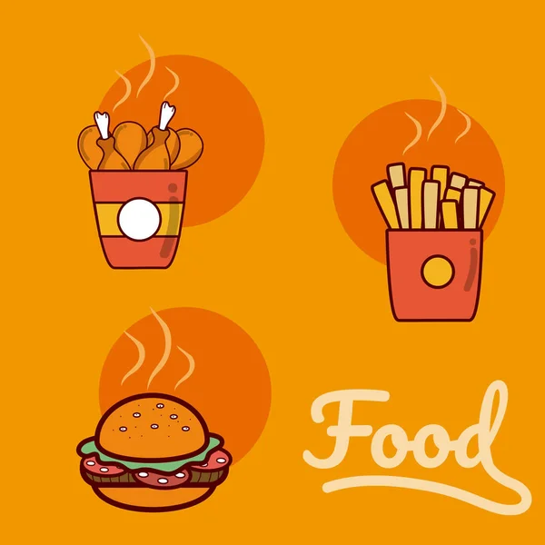 Fast Food Çizgi Film Illüstrasyon Grafik Tasarım Vektör — Stok Vektör