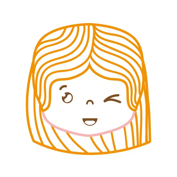 Color Line Girl Head Hairstyle Funny Face Vector Illustration — Stock Vector