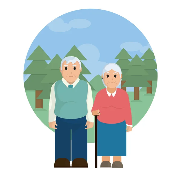 Bonito Casal Avós Parque Vetor Ilustração Design Gráfico —  Vetores de Stock