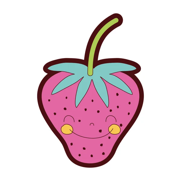 Lijn Kleur Schattig Aardbei Kawaii Gelukkig Fruit Vectorillustratie — Stockvector