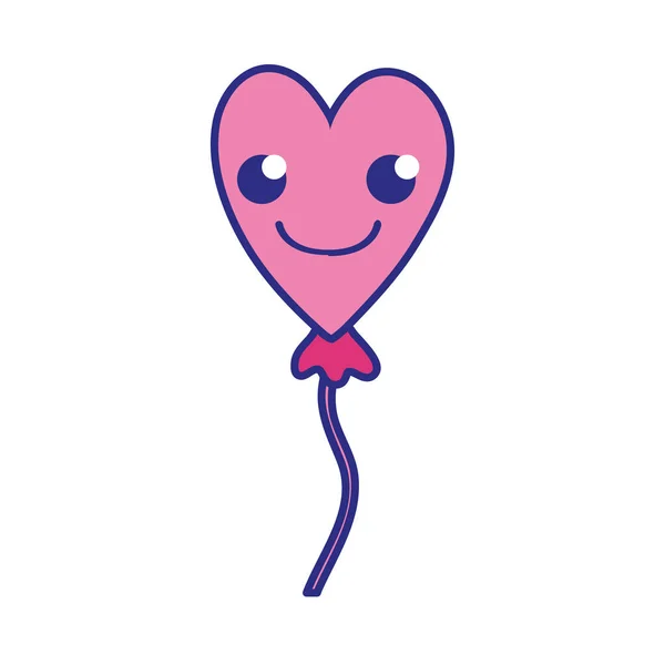 Couleur Sourire Coeur Ballon Kawaii Dessin Animé Vecteur Illustration — Image vectorielle