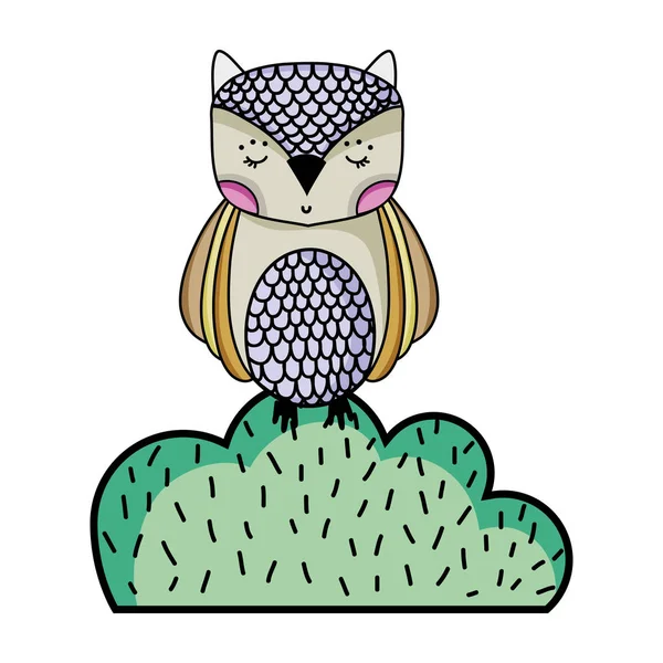 Owl Wild Animal Bursh Plant Vector Illustration — Stock Vector