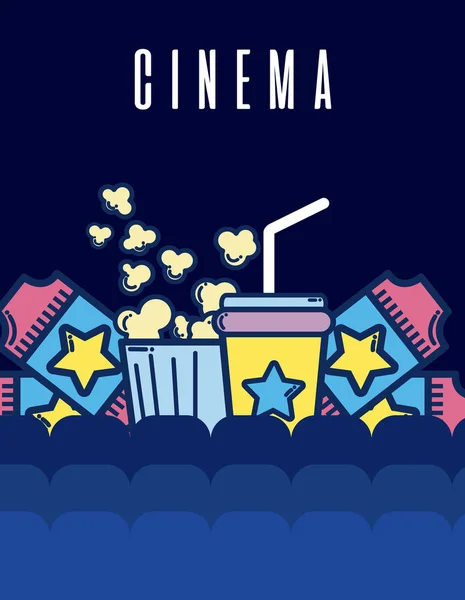Cinéma Éléments Dessins Animés Intérieur Théâtre Avec Des Chaises Vectoriel — Image vectorielle