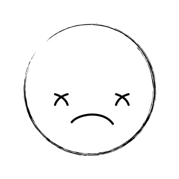 Figure Kawaii Head Cute Sad Face Vector Illustration — Stock Vector