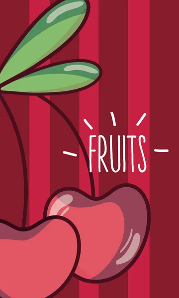 Cherry Fruits Cartoon Vector Illustrazione Grafica — Vettoriale Stock