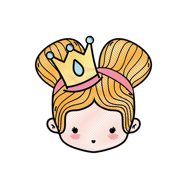 Tête Fille Râpée Avec Couronne Deux Petits Pains Illustration Vectorielle — Image vectorielle