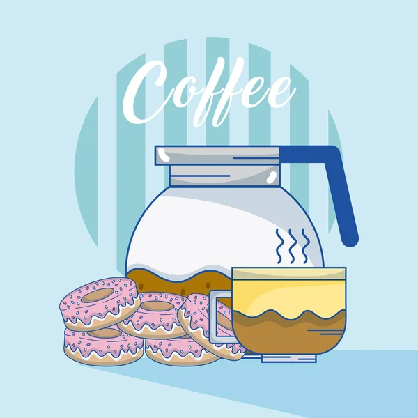 Coffee Cup Kettle Donuts Vector Illustration Graphic Design — Stock Vector