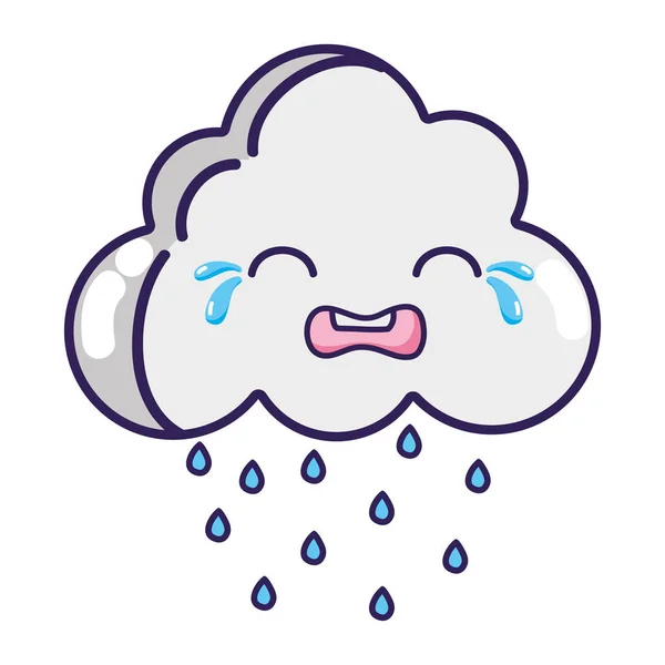 Crying Natural Cloud Weather Kawaii Vector Illustration — Stock Vector