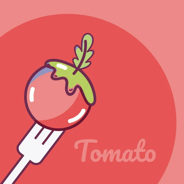 Tomate Auf Gabel Gemüse Cartoon Vektor Illustration Grafik Design — Stockvektor