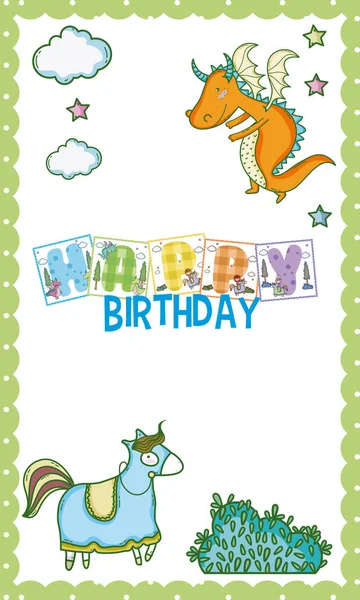 Happy Birthday Magic World Cute Cartoons Concept Vector Illustration Graphic — Stock Vector