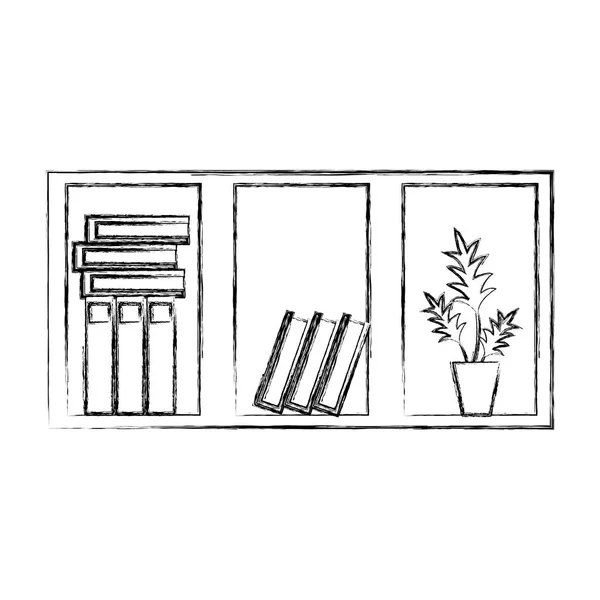 Σχήμα Γραφείο Ξύλινο Ράφι Βιβλία Και Φυτικών Εικονογράφηση Διάνυσμα — Διανυσματικό Αρχείο