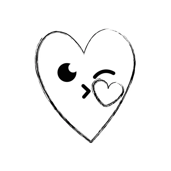 Sevimli Kalp Öpücük Kawaii Karikatür Vektör Çizim Şekil — Stok Vektör