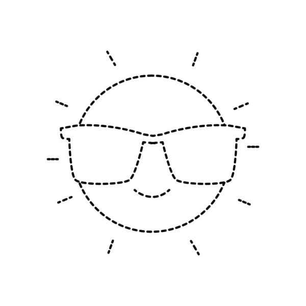Forma Punteada Feliz Lindo Sol Kawaii Con Gafas Sol Vector — Archivo Imágenes Vectoriales