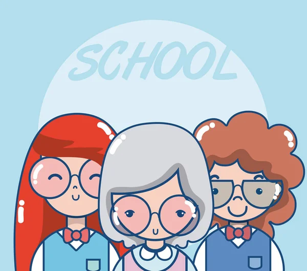 学校の教師と生徒かわいい漫画ベクトル イラスト グラフィック デザイン — ストックベクタ