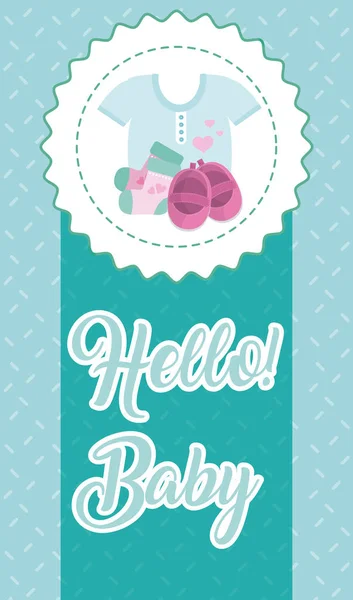 Ciao Baby Shower Card Con Cartoni Animati Carino Ragazza Vettoriale — Vettoriale Stock