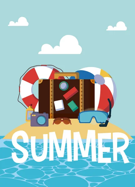 Zomer Elementen Schattig Eiland Tekenfilms Vector Illustratie Grafisch Ontwerp — Stockvector