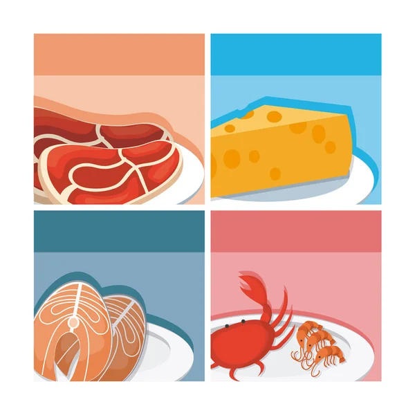 Υγιεινό Και Νόστιμο Φαγητό Τετράγωνο Καρέ Διανυσματικά Εικονογράφηση Γραφιστικής — Διανυσματικό Αρχείο