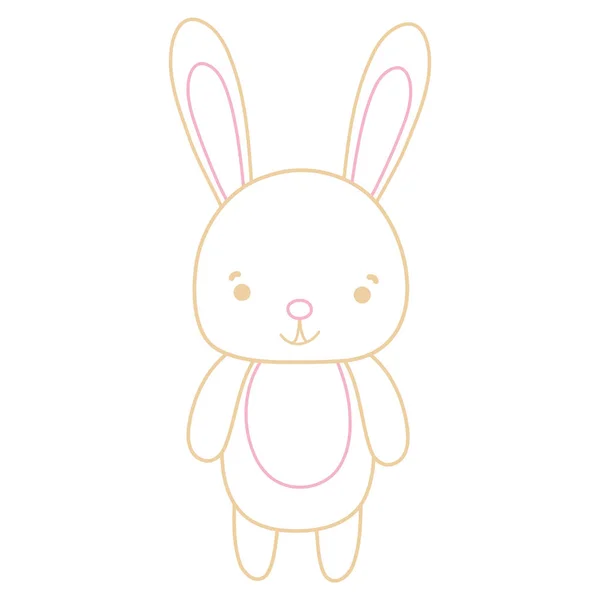 Farblinie Niedlich Und Glücklich Kaninchen Wilde Tier Vektor Illustration — Stockvektor