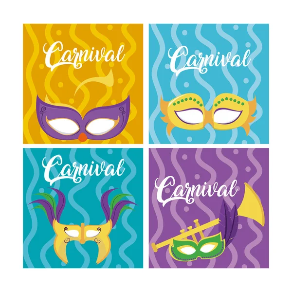 Conjunto Cartões Carnaval Coleção Vetorial Ilustração Design Gráfico — Vetor de Stock