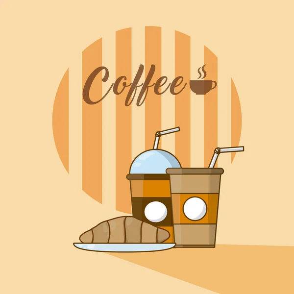 Café Croissant Desenho Animado Desenho Gráfico Vetor Ilustração — Vetor de Stock