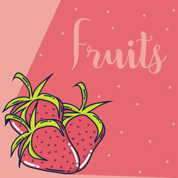 Morangos Frutas Sobre Fundo Colorido Vetor Ilustração Gráfico Design — Vetor de Stock