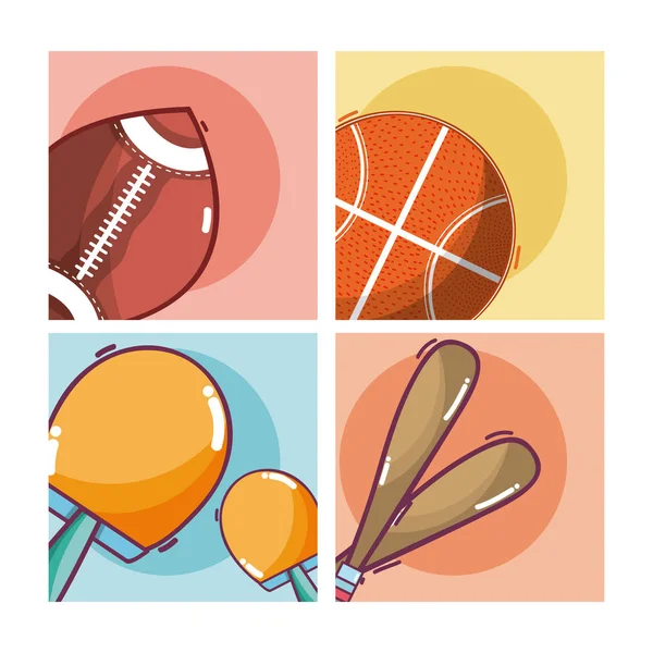 Set Sports Equipment Square Frames Vector Illustration Graphic Design — Stock Vector