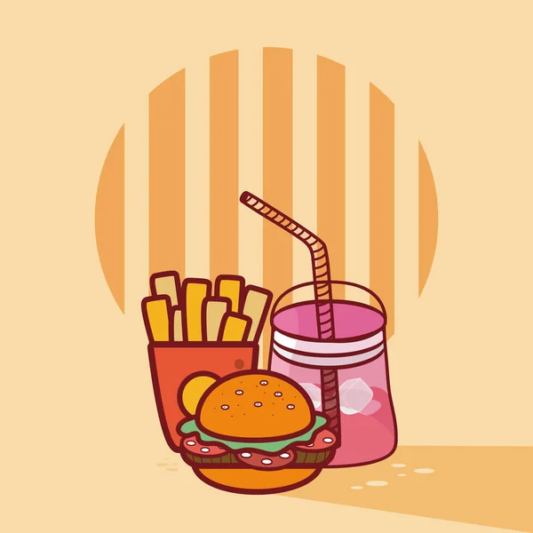 Hamburger Met Soda Franse Frietjes Vector Illustratie Grafisch Ontwerp — Stockvector