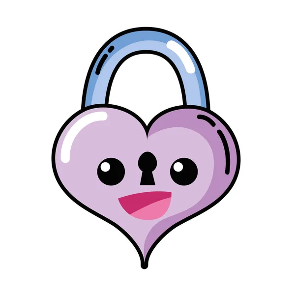 Joyeux Mignon Cadenas Coeur Illustration Vectorielle Kawaii — Image vectorielle