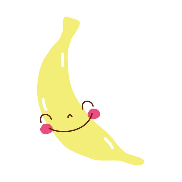 Bunte Niedliche Banane Kawaii Glücklich Fruchtvektor Illustration — Stockvektor