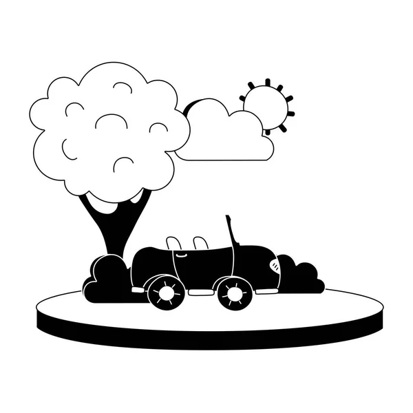Silueta Coche Deportivo Ciudad Con Árbol Nube Vector Ilustración — Vector de stock