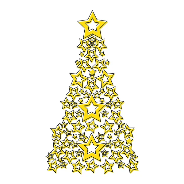 Kleur Pijnboom Met Sterren Decoratie Aan Kerst Vectorillustratie — Stockvector